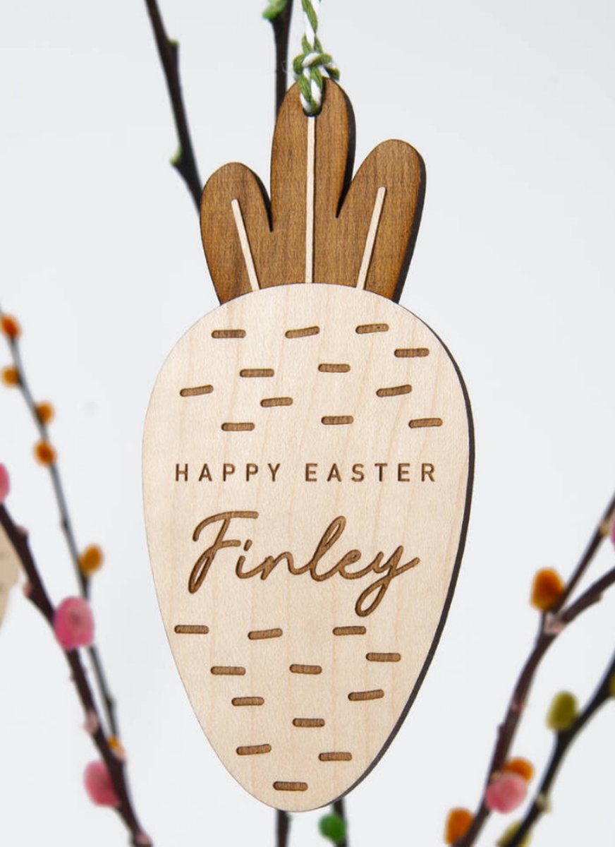 Paasdecoratie gepersonaliseerd in hout | Paascadeau | Hanger Pasen met naam | Pasen | Pasen hanger | Houten aanhangwagen | Paasnest | paasmandje/worteltje